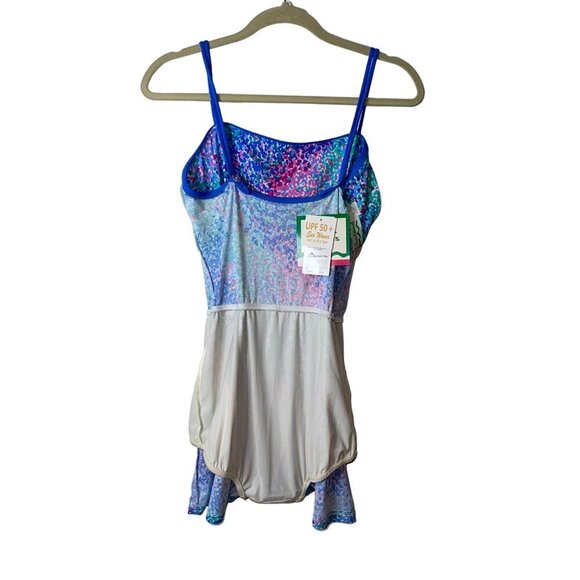 Sea Waves Vintage Womens Swim Romper Size 16 Blue Abstract Belted New - Picture 9 of 9